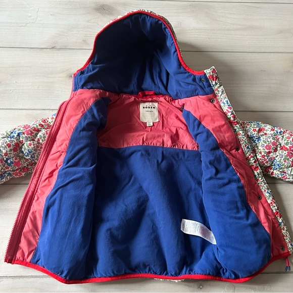 Mini Boden Floral & Cream Quilted Sherpa Hooded Jacket with Cotton Lining - Picture 4 of 5